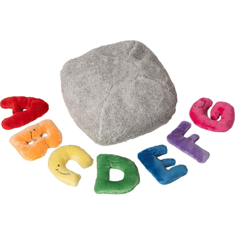 Alphabet Plush Mini Set - Rainbow Letters with Light Grey Bag