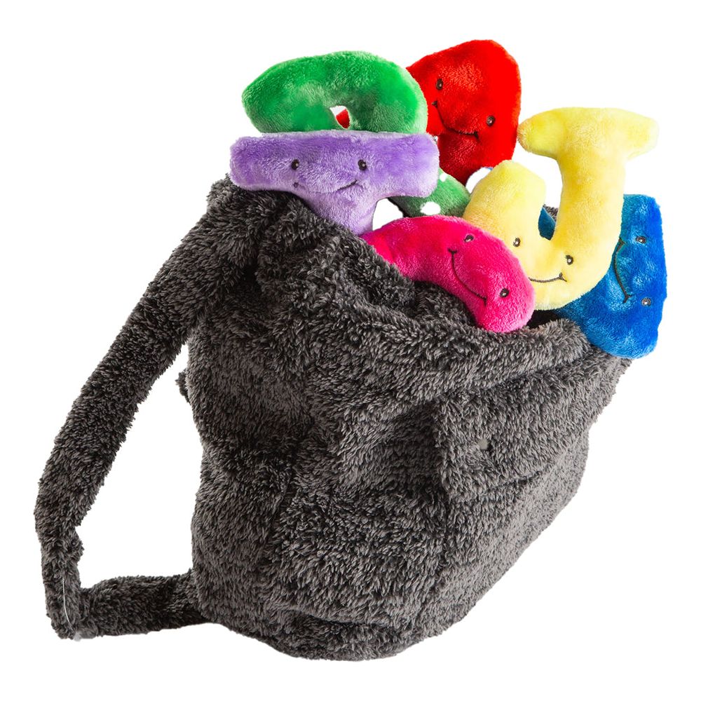 Alphabet Plush Set - Rainbow Letters with Dark Grey Backpack