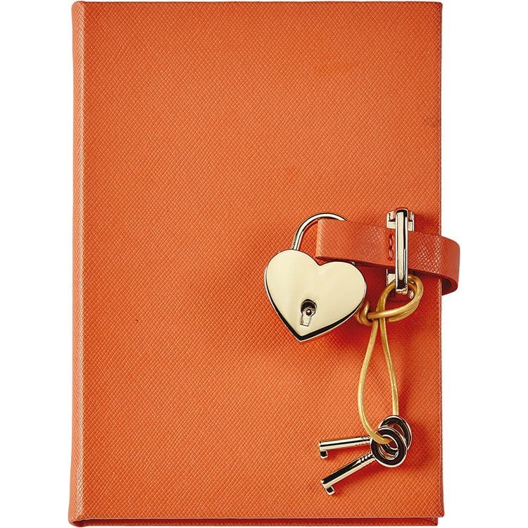 Heart Lock Journal in Orange Saffiano Leather