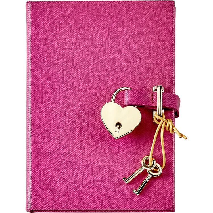 Heart Lock Journal in Pink Saffiano Leather