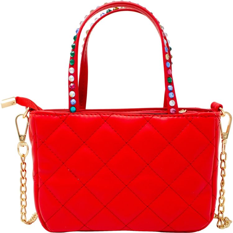 Quilted Rhinestone Tote Bag - Red