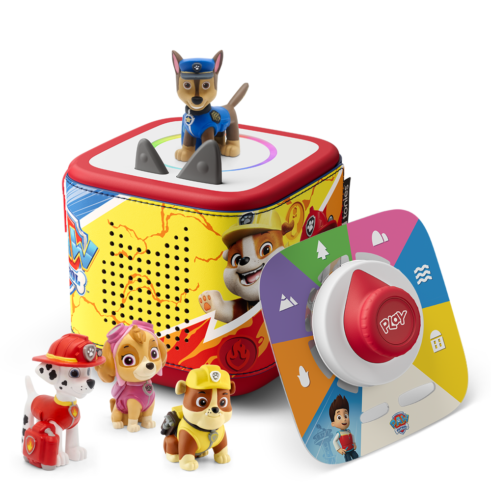 Tonies PAW Patrol Toniebox 2 Bundle with Tonieplay Game, Sleeve and 4 Tonies - Sunset Red
