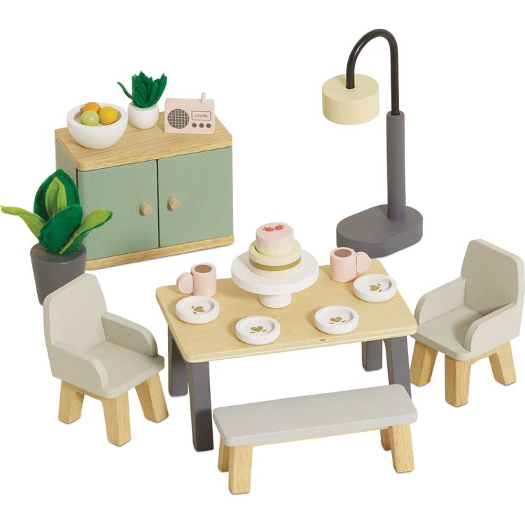18-Piece Wooden Dollhouse Dining Room Set