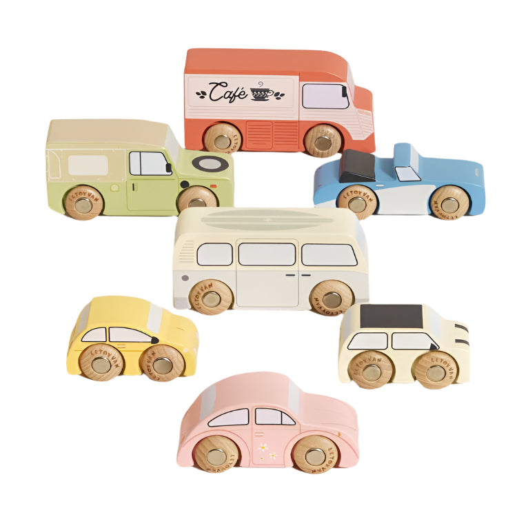Wooden Vintage Toy Cars - 7 Pieces